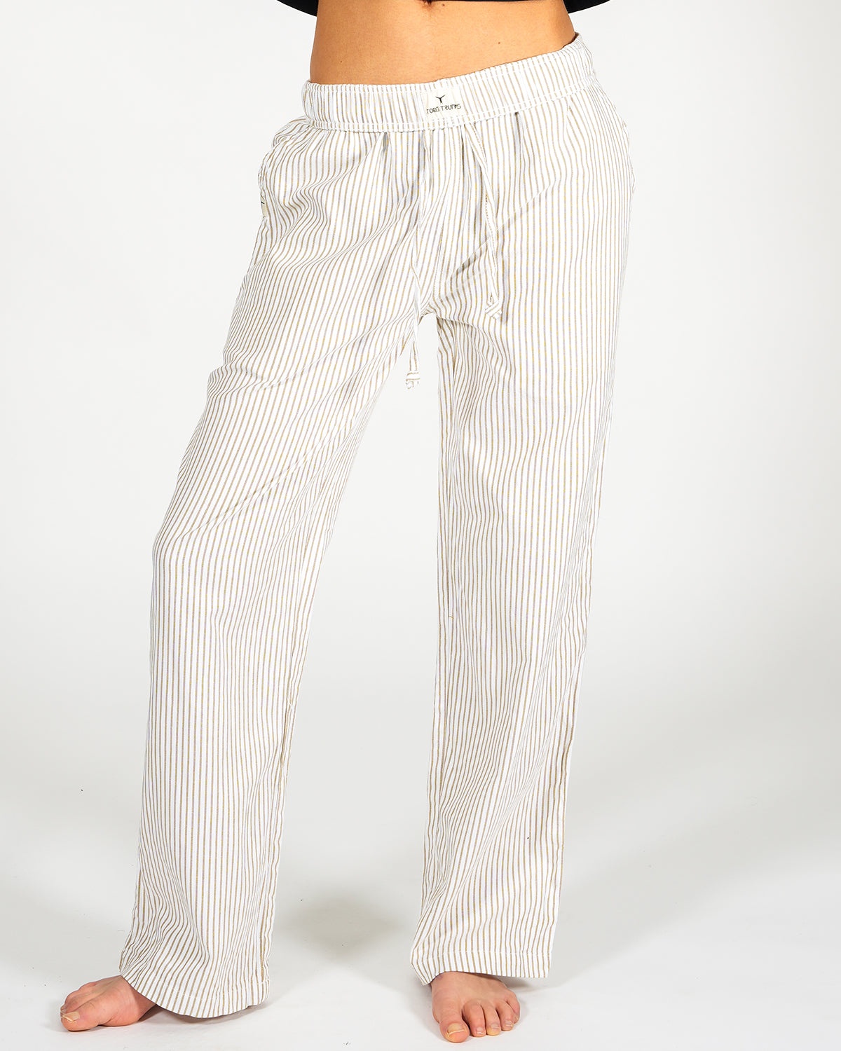 Japanese natural striped linen/cotton drawstring lounge pants