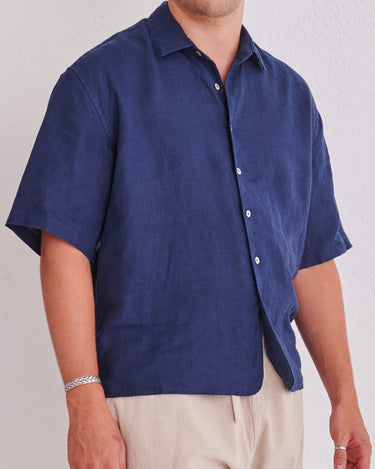 Navy Hemp Short Sleeve Shirt