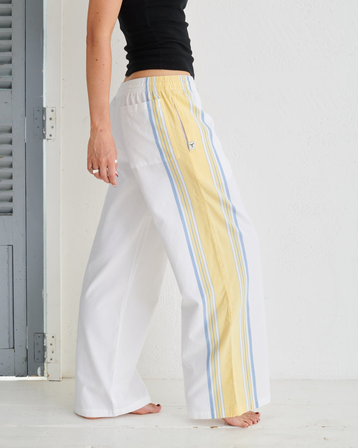 White and Yellow Classic Wide Leg Trousers – Tom's Trunks